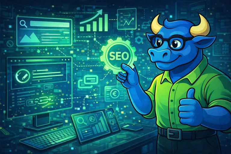 Илюстрация на SEO оптимизация в действие – анализ на съдържание, линкове и класиране в търсачки