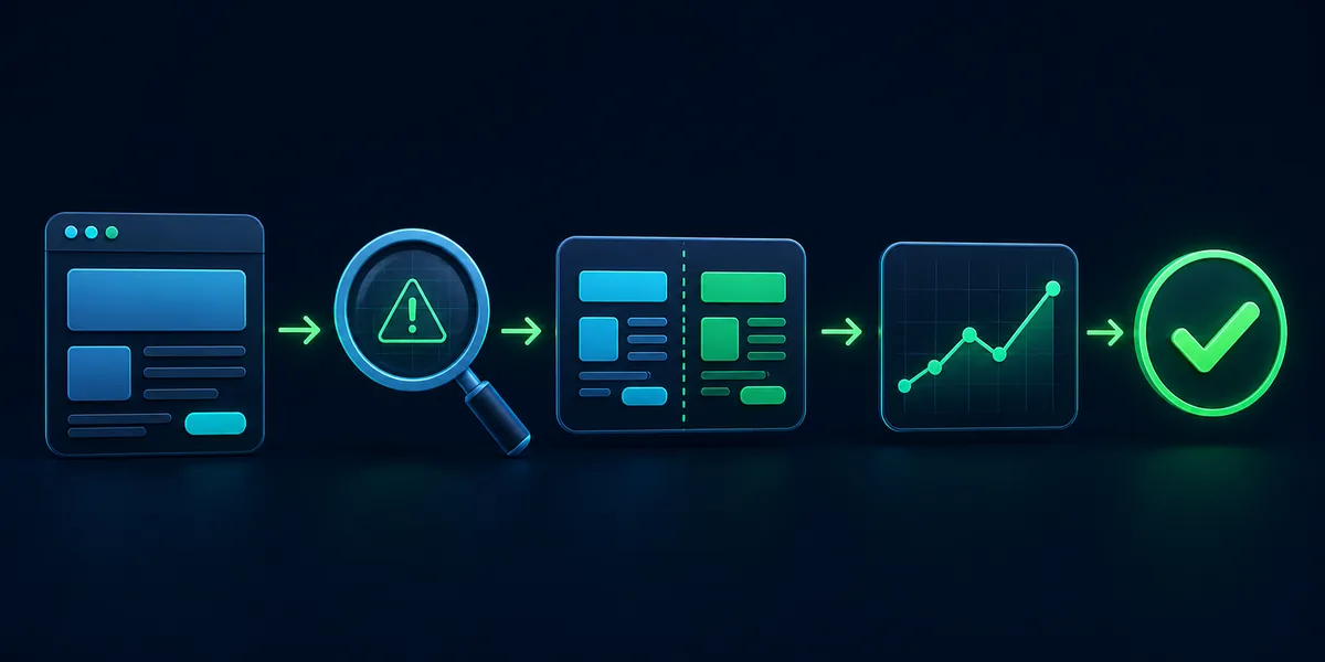 Диаграма на процес за UX писане: екран → откриване на триене → вариант microcopy → валидиране с данни → итерация.